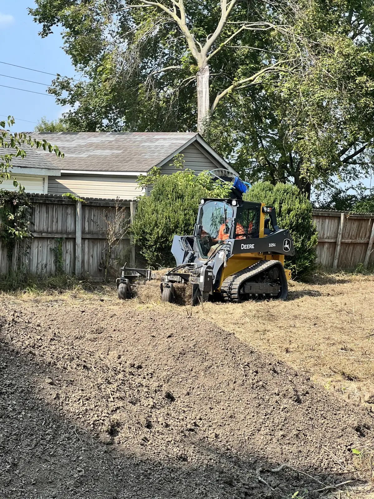 Land grading and seeding project in progress at a Union County, Ohio property