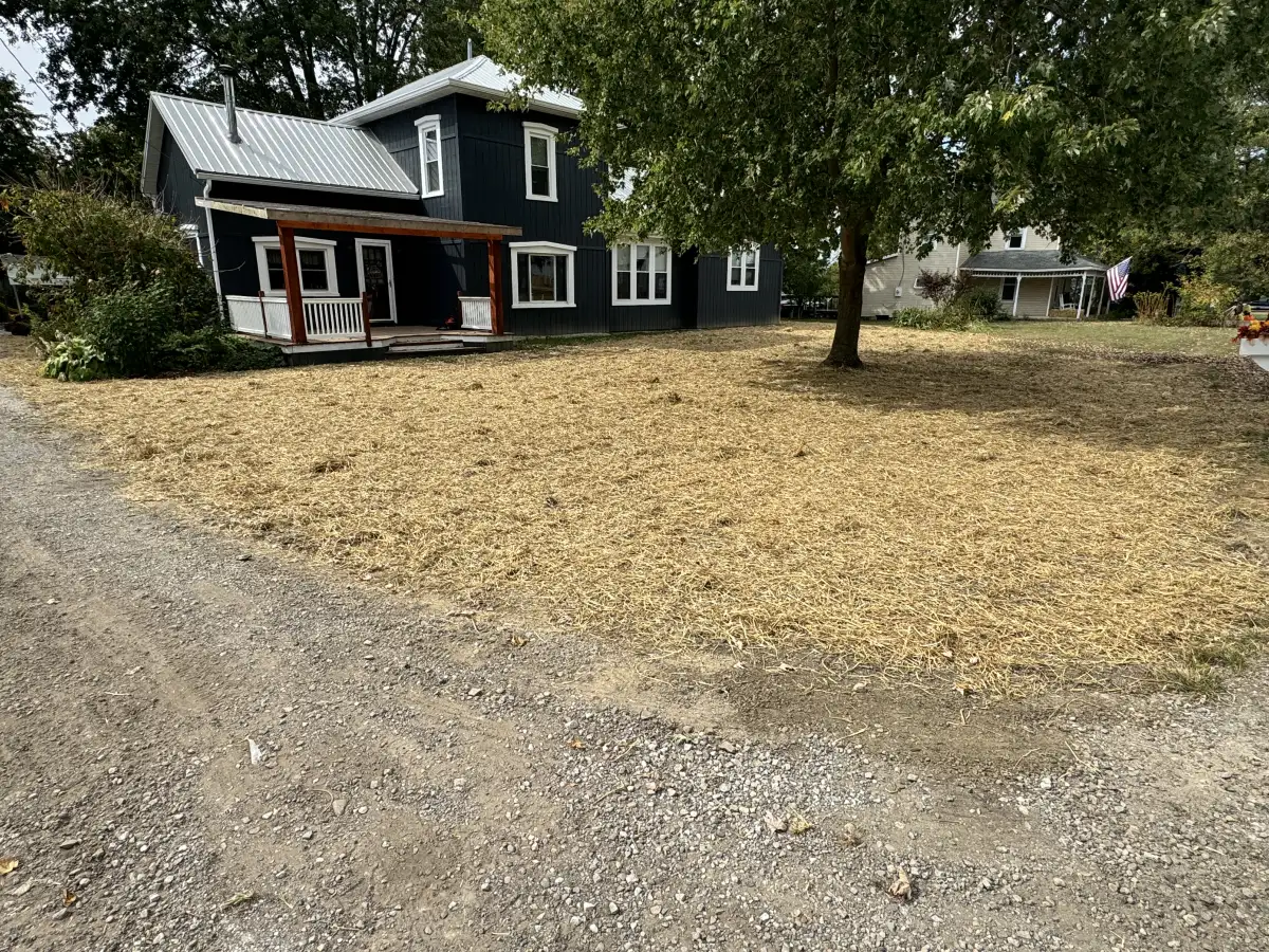 Land grading and drainage work at a Dublin, Ohio residential lot