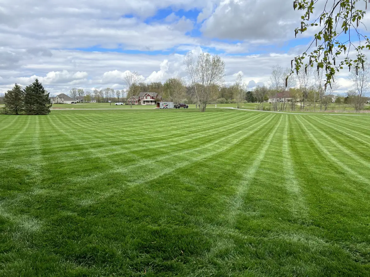 Raileys Services mowing crew maintaining a commercial property lawn in Union County, Ohio